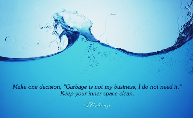 "Make one decision, "Garbage is not my business, I don not need it." Keep your inner space clean." -Mohanji